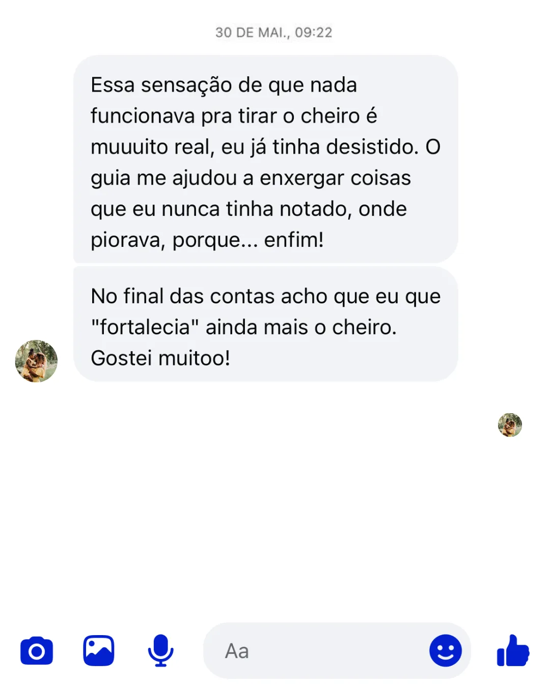 Depoimento de mulher sobre compreender melhor os fatores que pioravam o odor