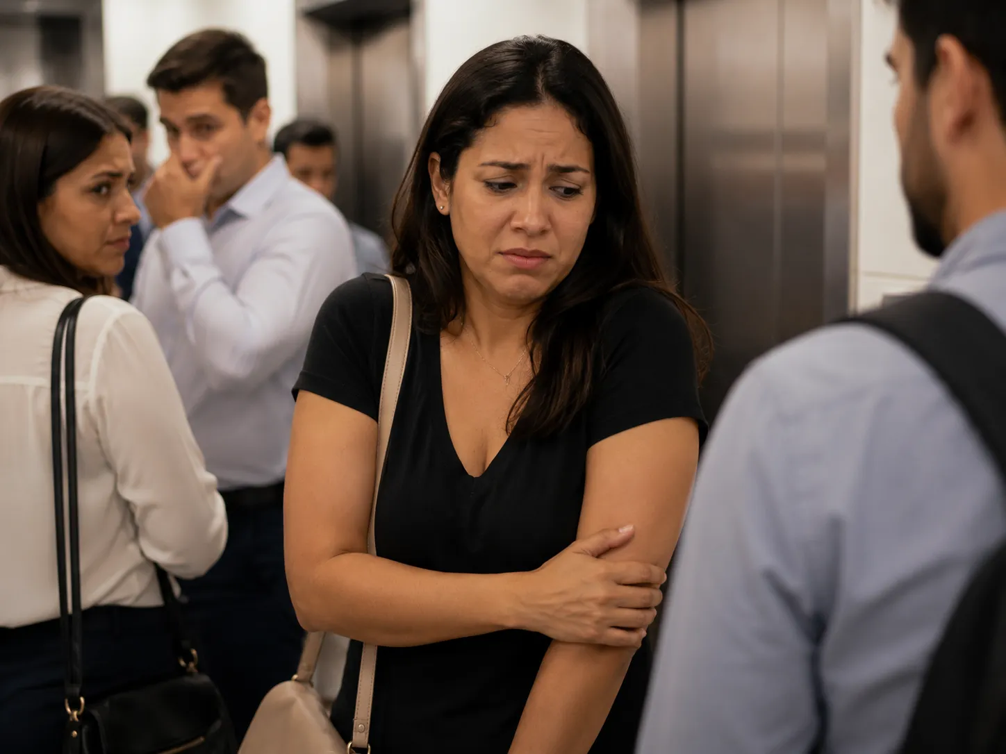 Mulher vivendo uma situação de constrangimento por causa do odor, representando a dor do Protocolo Quebra-Cecê 48h